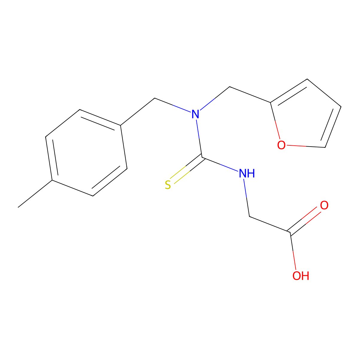 ({[(2-Furylmethyl)(4-methylbenzyl)amino]-carbonothioyl}amino)acetic acid molecular structure, CAS 656815-43-9