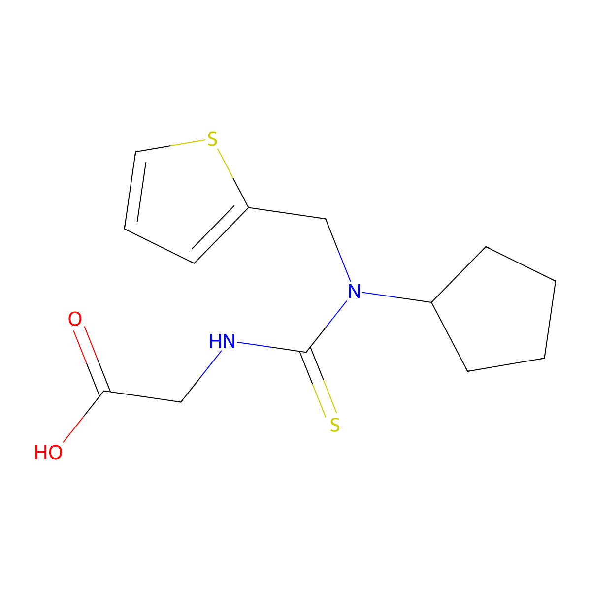 ({[Cyclopentyl(thien-2-ylmethyl)amino]-carbonothioyl}amino)acetic acid molecular structure, CAS 656815-48-4