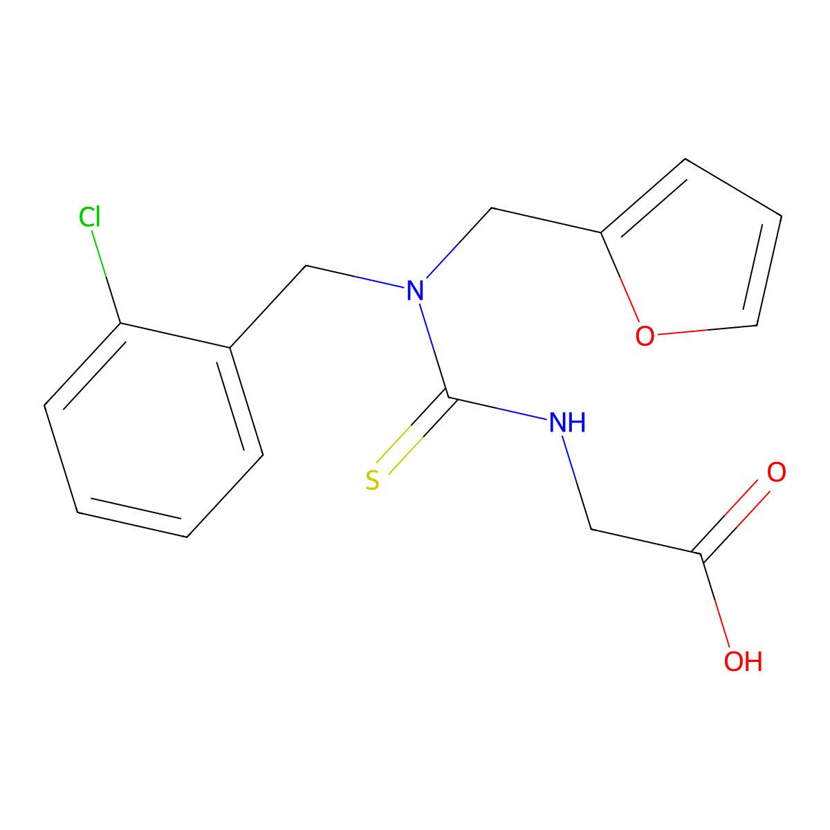 ({[(2-Chlorobenzyl)(2-furylmethyl)amino]-carbonothioyl}amino)acetic acid molecular structure, CAS 656815-90-6