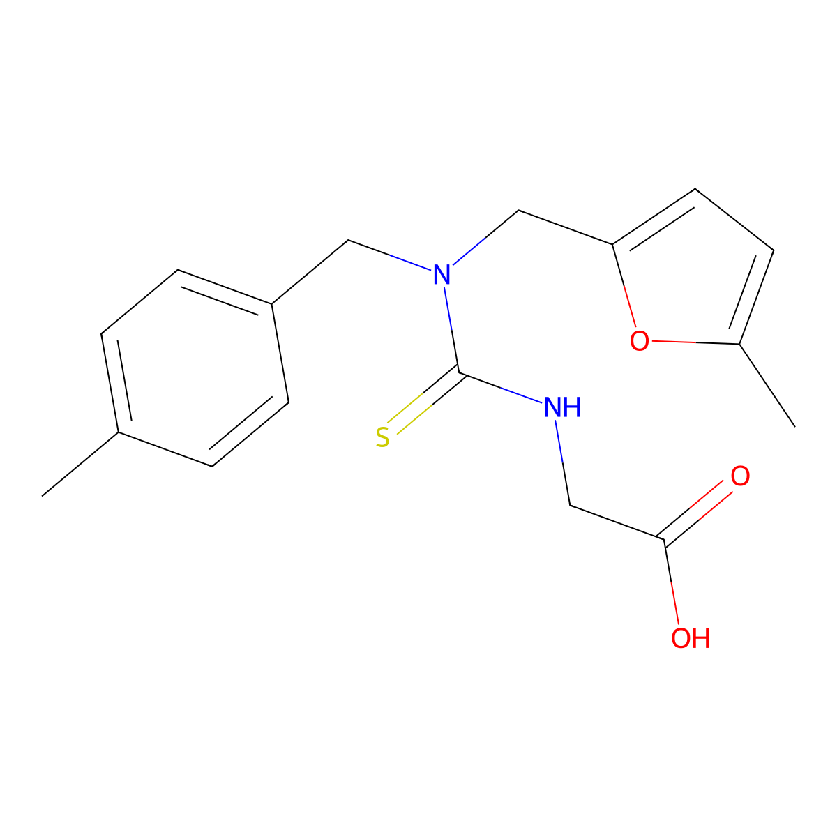 [({(4-Methylbenzyl)[(5-methyl-2-furyl)methyl]-amino}carbonothioyl)amino]acetic acid molecular structure, CAS 656815-91-7