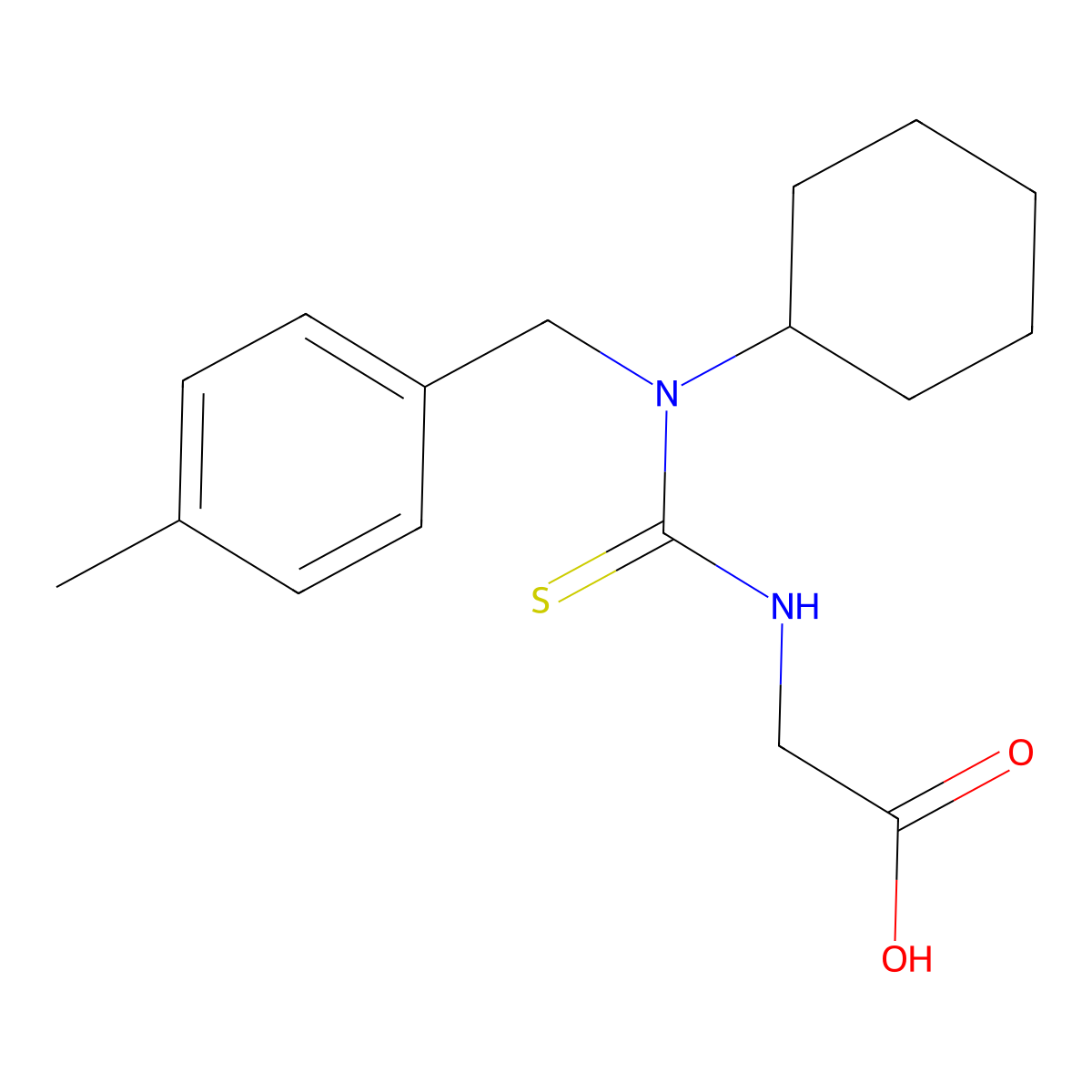 ({[Cyclohexyl(4-methylbenzyl)amino]-carbonothioyl}amino)acetic acid molecular structure, CAS 656816-07-8