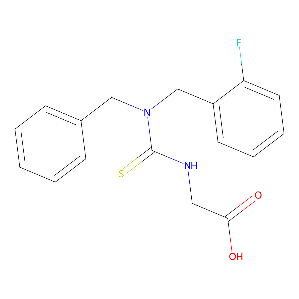 N-((((2-Fluorophenyl)methyl)(phenylmethyl)amino)thioxomethyl)glycine molecular structure, CAS 656816-08-9