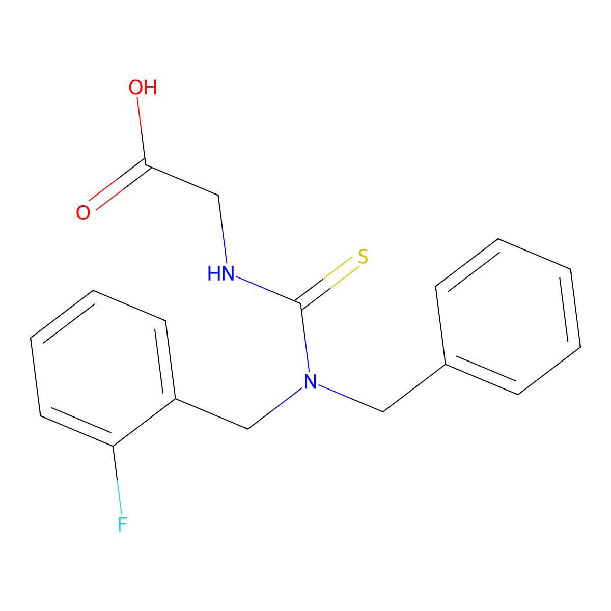 N-((((2-Fluorophenyl)methyl)(phenylmethyl)amino)thioxomethyl)glycine molecular structure, CAS 656816-08-9