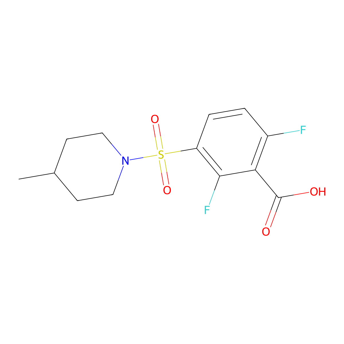 2,6-Difluoro-3-[(4-methylpiperidin-1-yl)sulfonyl]benzoic acid molecular structure, CAS 656816-21-6