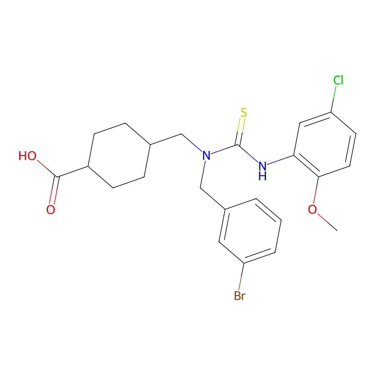 4-({[(3-Bromophenyl)methyl][(5-chloro-2-methoxyphenyl)carbamothioyl]amino}methyl)cyclohexane-1-carboxylic acid molecular structure, CAS 656818-39-2