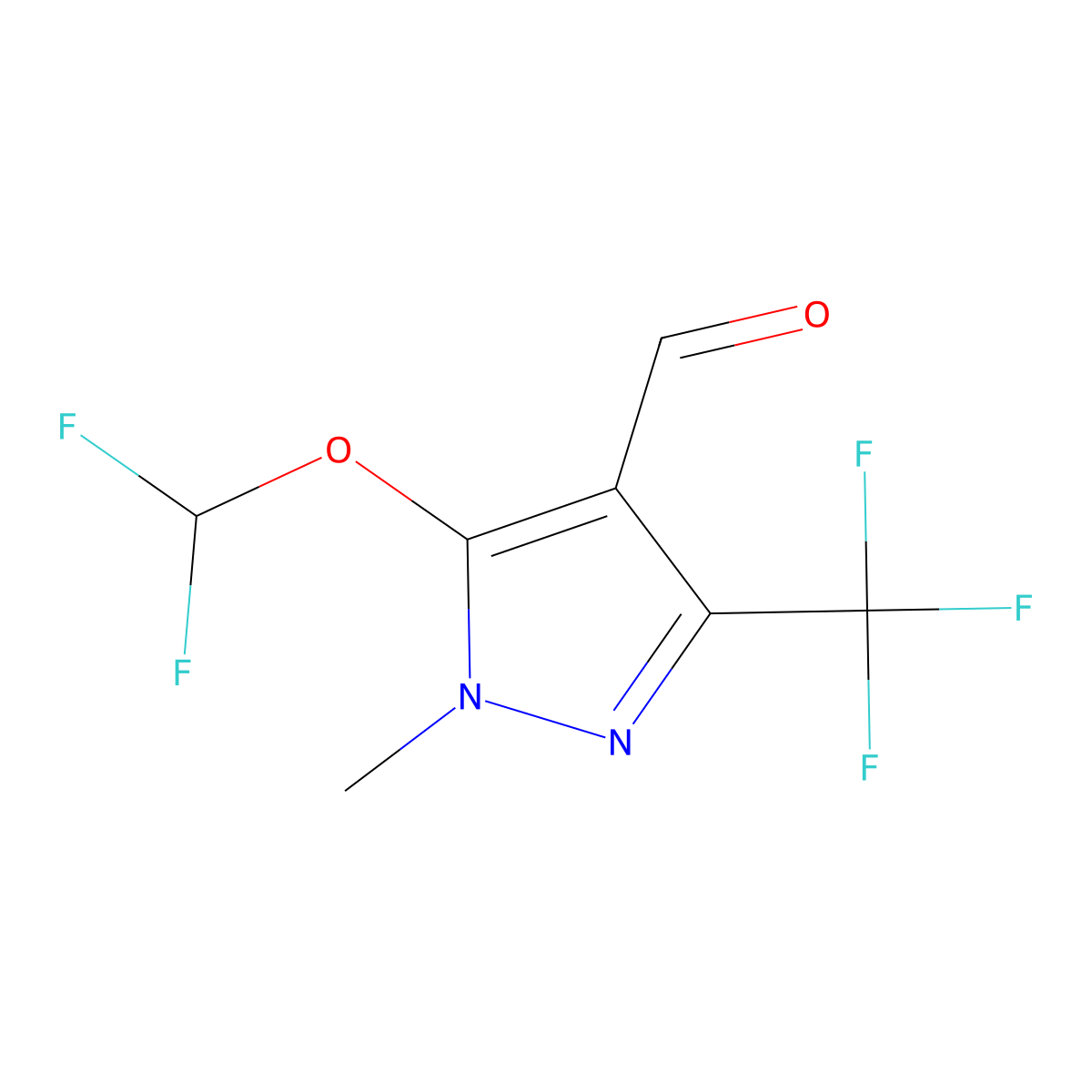 5-difluoromethoxy-1-methyl-3-trifluoromethyl-1H-pyrazole-4-carbaldehyde molecular structure, CAS 656825-58-0