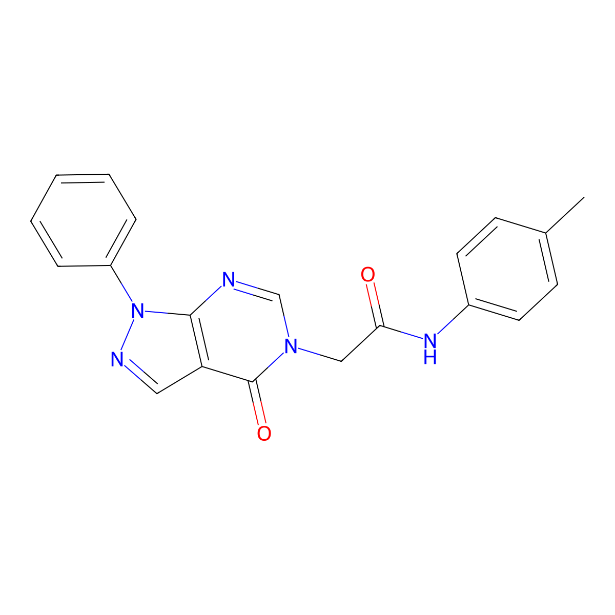 N-(4-methylphenyl)-2-(4-oxo-1-phenyl-1,4-dihydro-5H-pyrazolo[3,4-d]pyrimidin-5-yl)acetamide molecular structure, CAS 656831-72-0