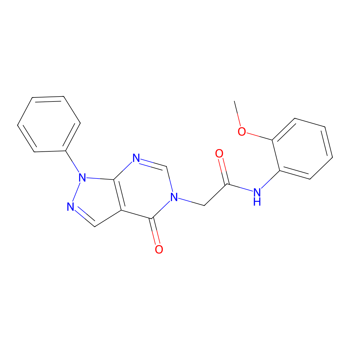 N-(2-Methoxy-phenyl)-2-(4-oxo-1-phenyl-1,4-dihydro-pyrazolo[3,4-d]pyrimidin-5-yl)-acetamide molecular structure, CAS 656831-73-1