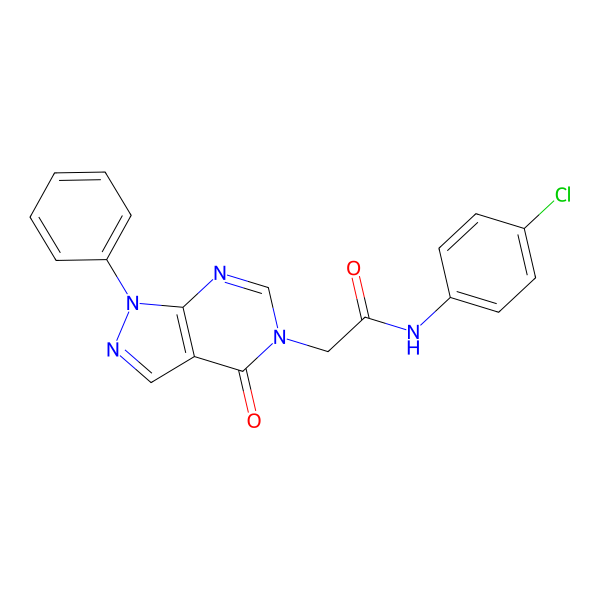 N-(4-chlorophenyl)-2-(4-oxo-1-phenylpyrazolo[3,4-d]pyrimidin-5-yl)acetamide molecular structure, CAS 656831-78-6