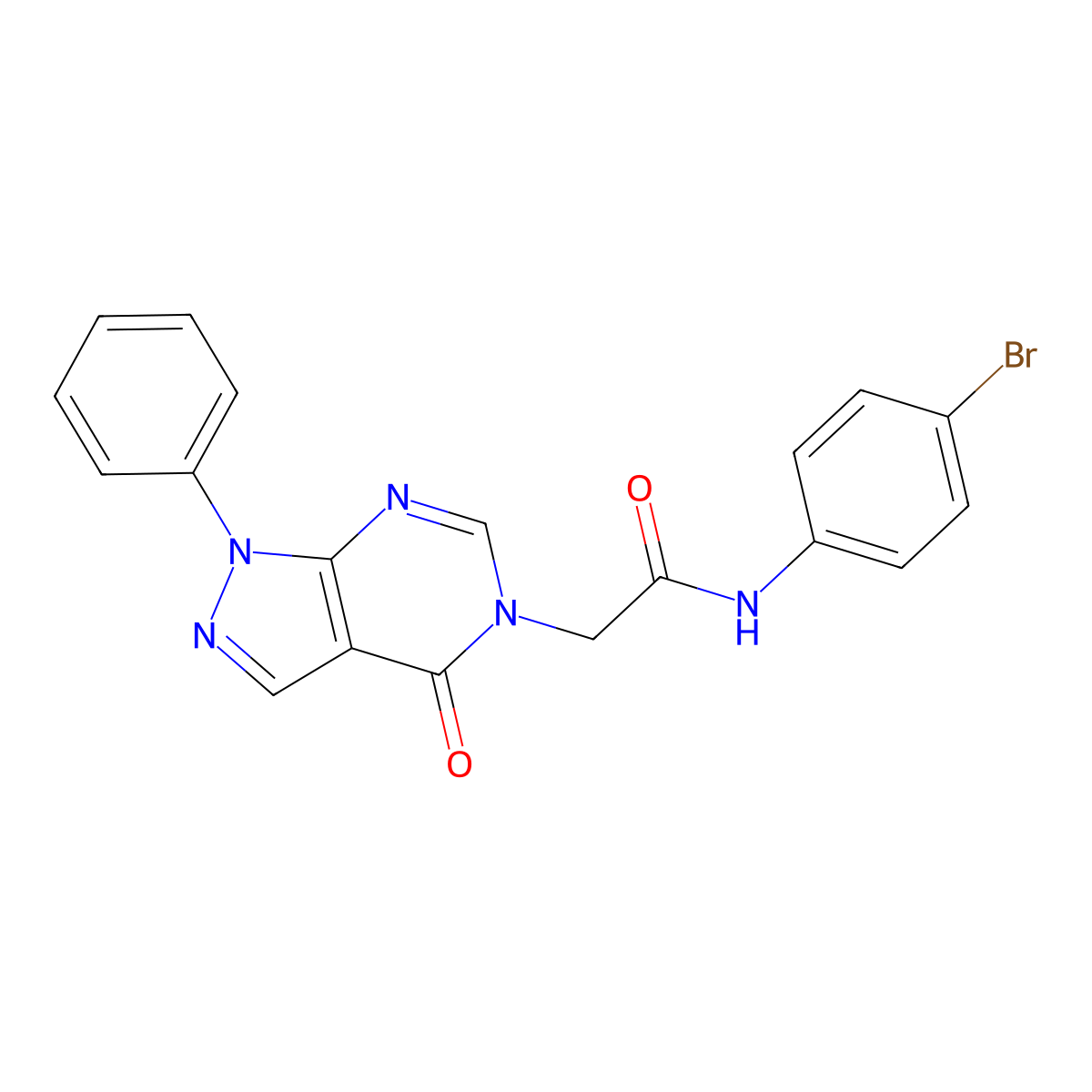 N-(4-bromophenyl)-2-(4-oxo-1-phenylpyrazolo[3,4-d]pyrimidin-5-yl)acetamide molecular structure, CAS 656831-80-0