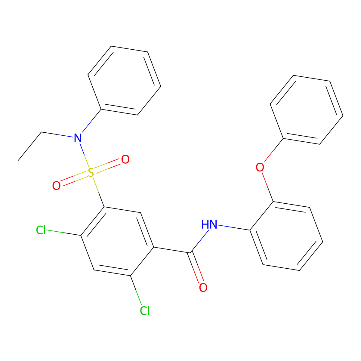 2,4-dichloro-5-[ethyl(phenyl)sulfamoyl]-N-(2-phenoxyphenyl)benzamide molecular structure, CAS 6570-53-2