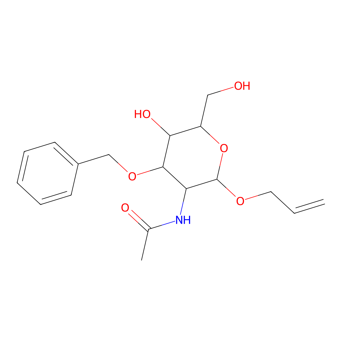 N-[(2R,4R,5S)-5-hydroxy-6-(hydroxymethyl)-4-phenylmethoxy-2-prop-2-enoxyoxan-3-yl]acetamide molecular structure, CAS 65730-00-9