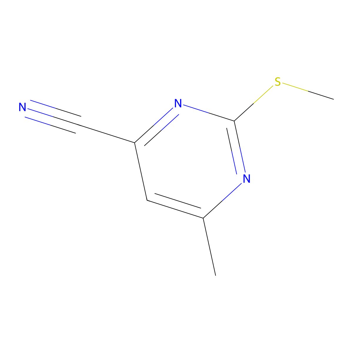 6-Methyl-2-methylsulfanyl-pyrimidine-4-carbonitrile molecular structure, CAS 65735-62-8