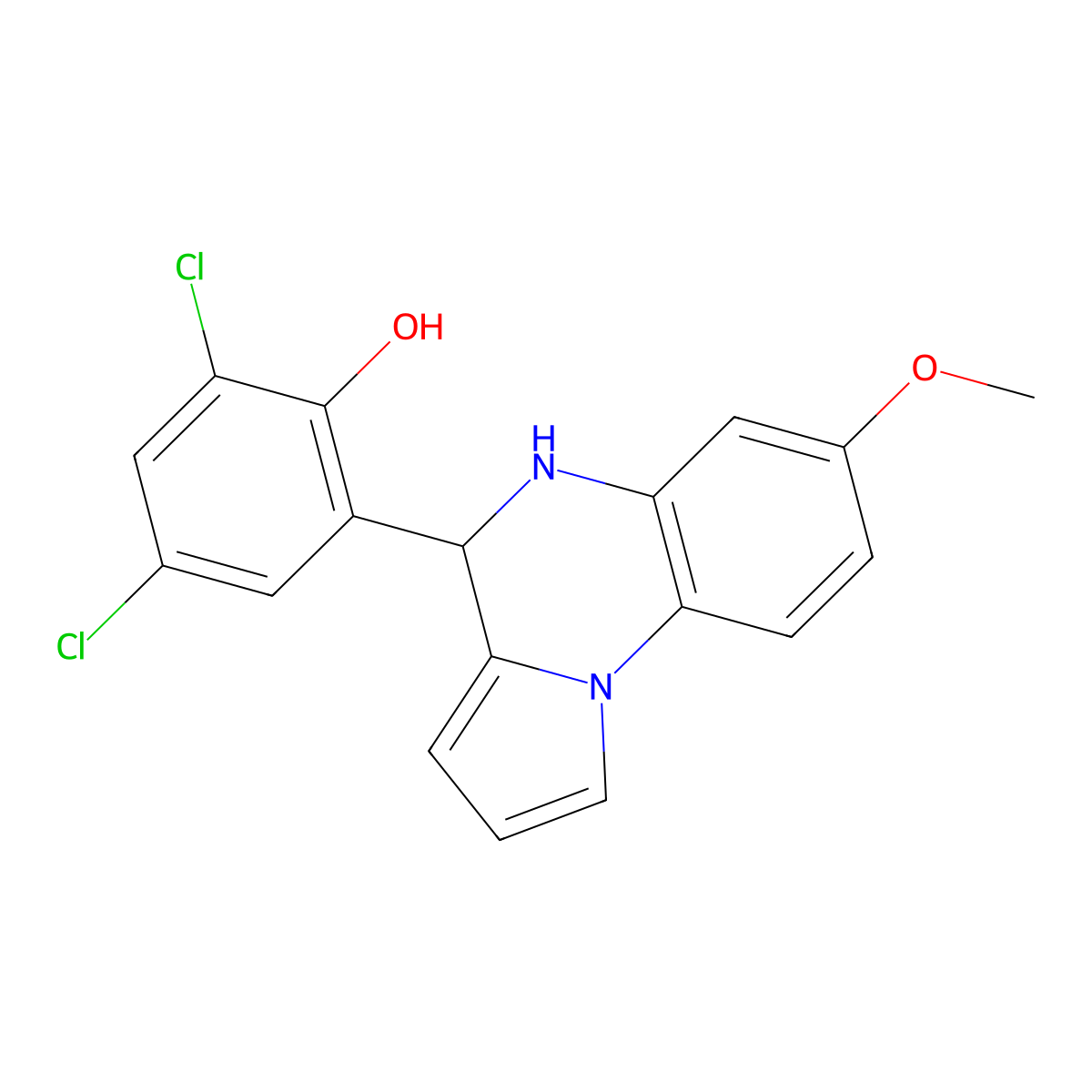 2,4-Dichloro-6-(7-methoxy-4,5-dihydropyrrolo[1,2-a]quinoxalin-4-yl)phenol molecular structure, CAS 657350-29-3