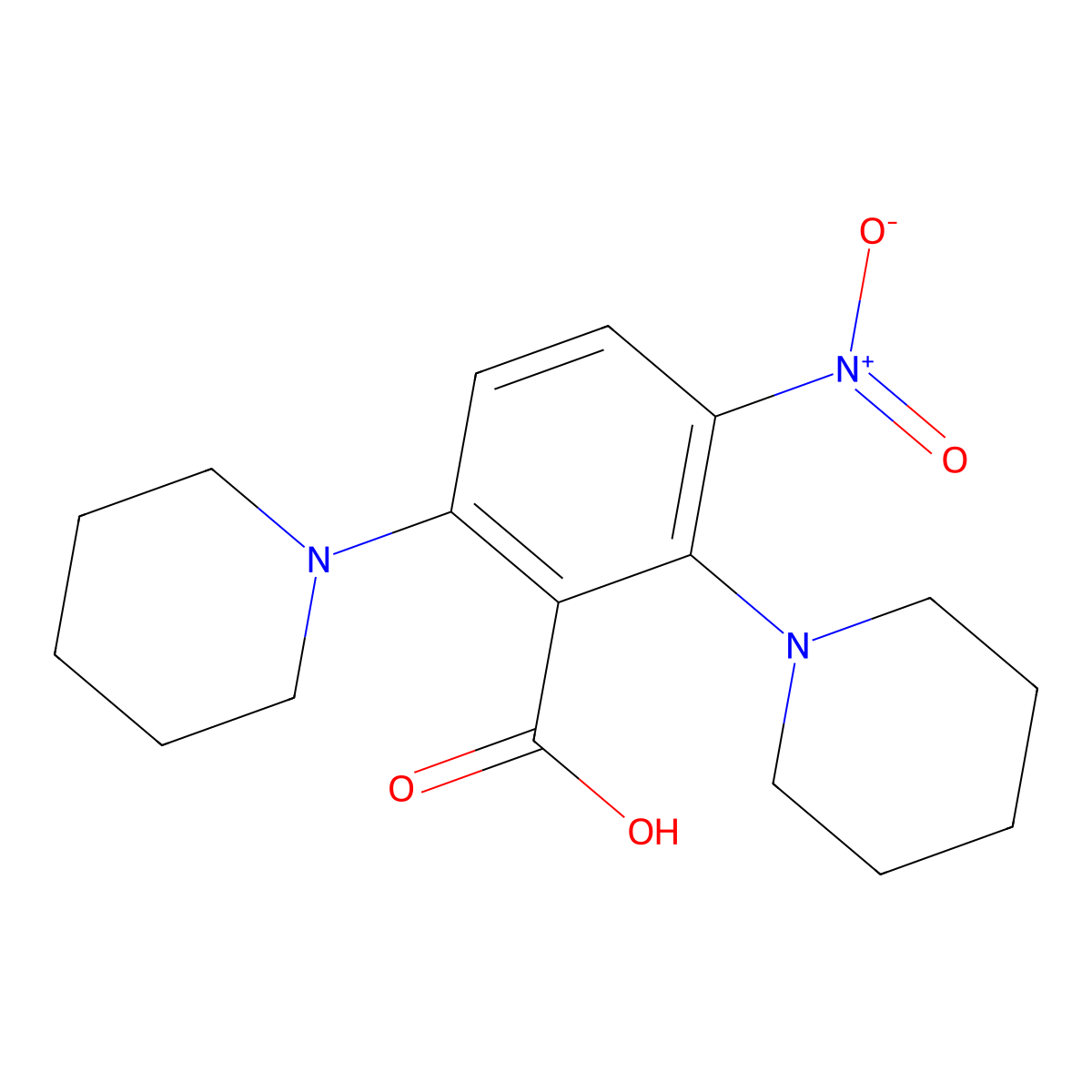 3-Nitro-2,6-dipiperidinobenzoic acid molecular structure, CAS 657350-42-0