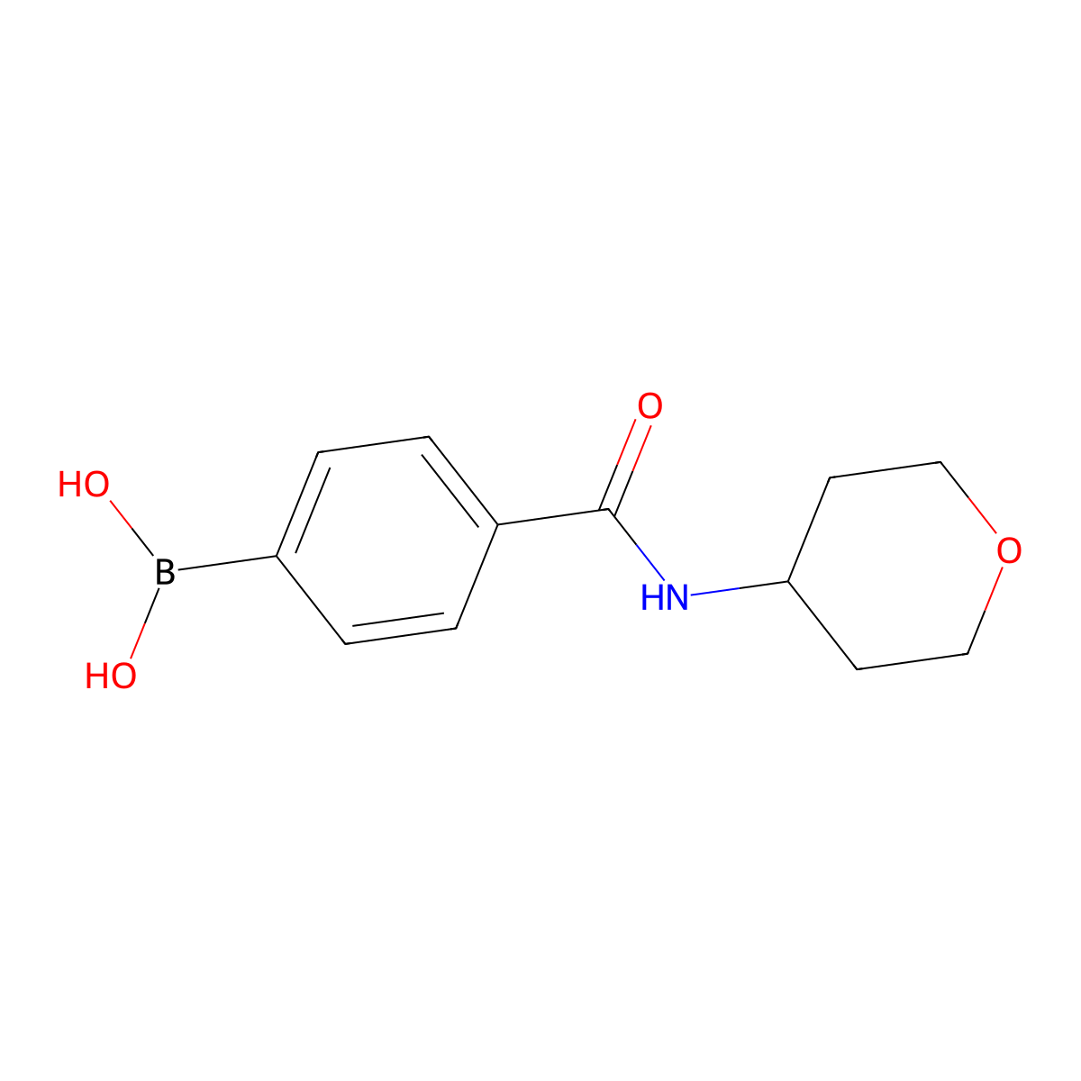 (4-((Tetrahydro-2H-pyran-4-yl)carbamoyl)phenyl)boronic acid molecular structure, CAS 657398-68-0