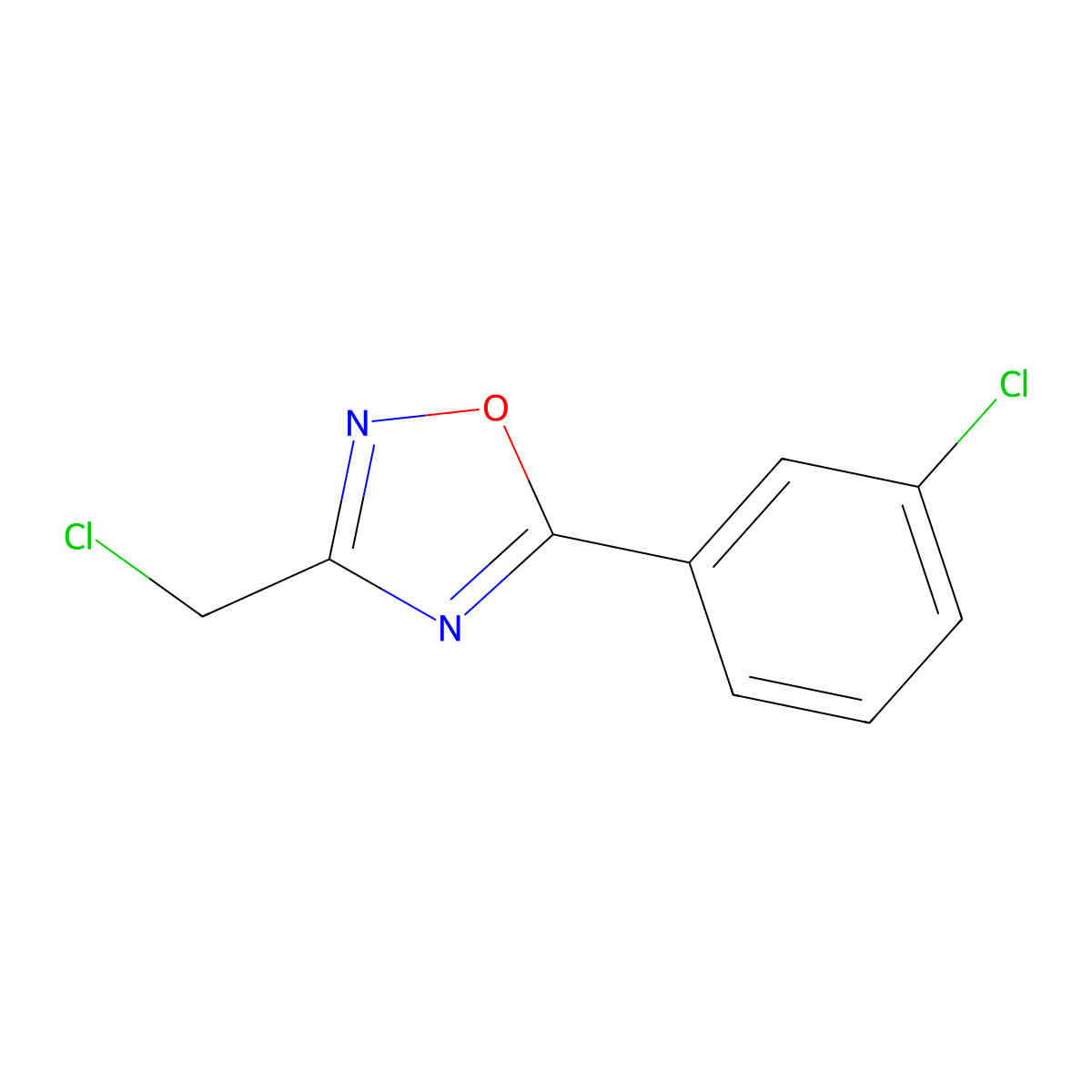 3-(Chloromethyl)-5-(3-chlorophenyl)-1,2,4-oxadiazole molecular structure, CAS 657423-57-9