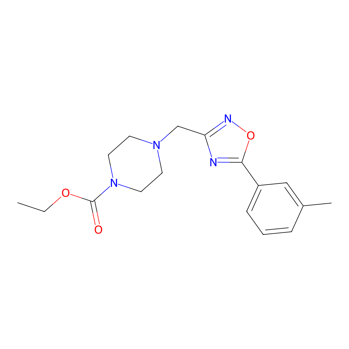 Ethyl 4-((5-m-tolyl-1,2,4-oxadiazol-3-yl)methyl)piperazine-1-carboxylate molecular structure, CAS 657427-24-2