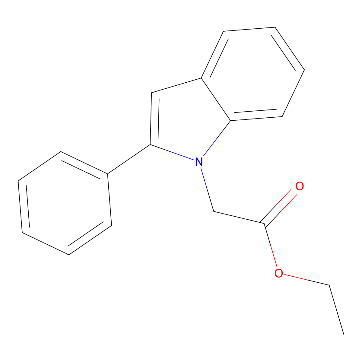 Ethyl 2-(2-phenyl-1H-indol-1-yl)acetate molecular structure, CAS 65746-57-8
