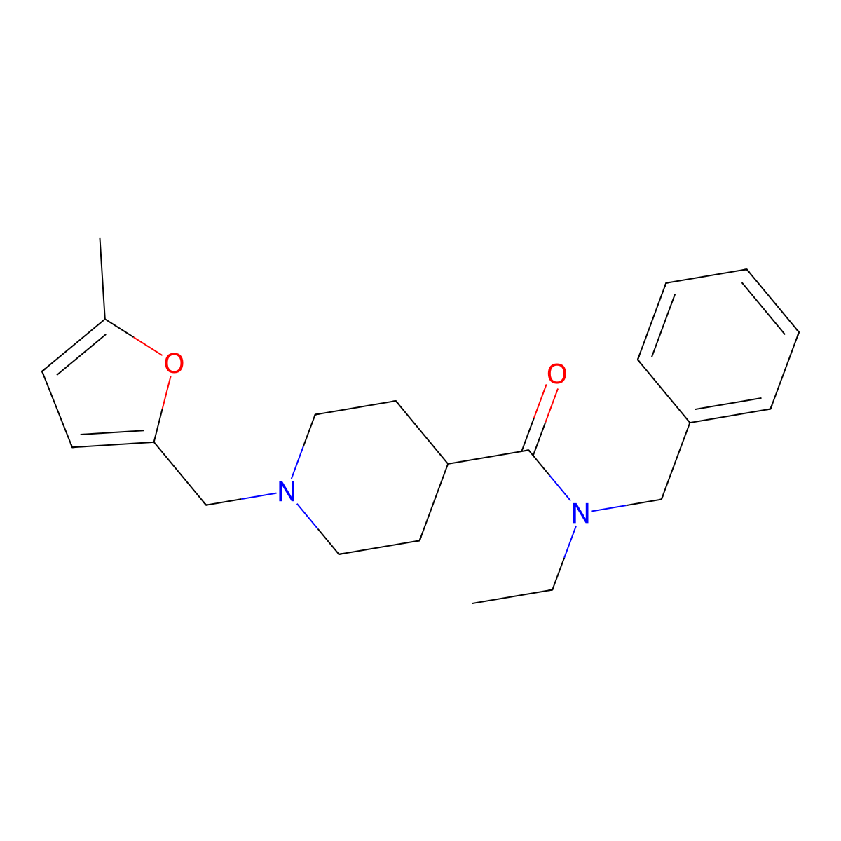 N-benzyl-N-ethyl-1-[(5-methylfuran-2-yl)methyl]piperidine-4-carboxamide molecular structure, CAS 6578-54-7