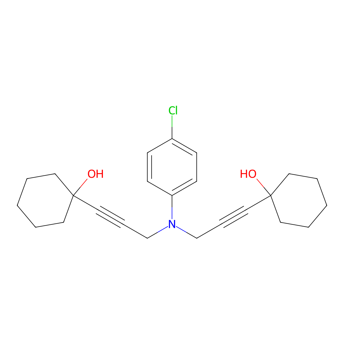 Cyclohexanol, 1,1'-[[(4-chlorophenyl)imino]di-1-propyne-3,1-diyl]bis- molecular structure, CAS 65792-48-5
