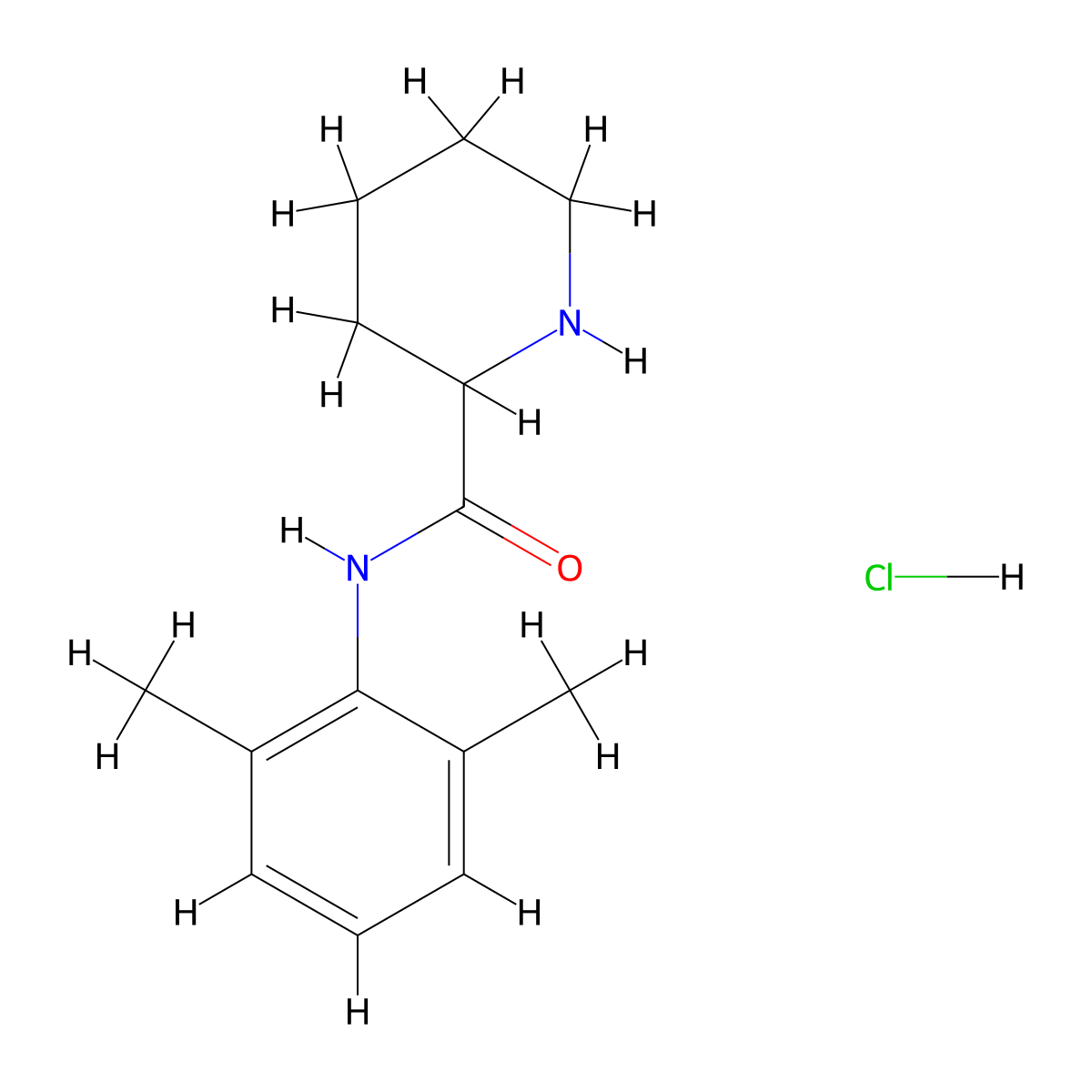 N-(2',6'-dimethylphenyl)-2-piperidinecarboxamide hydrochloride molecular structure, CAS 65797-42-4