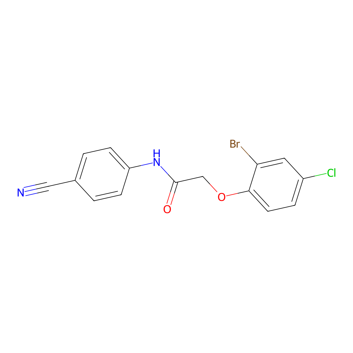 2-(2-bromo-4-chlorophenoxy)-N-(4-cyanophenyl)acetamide molecular structure, CAS 658045-89-7