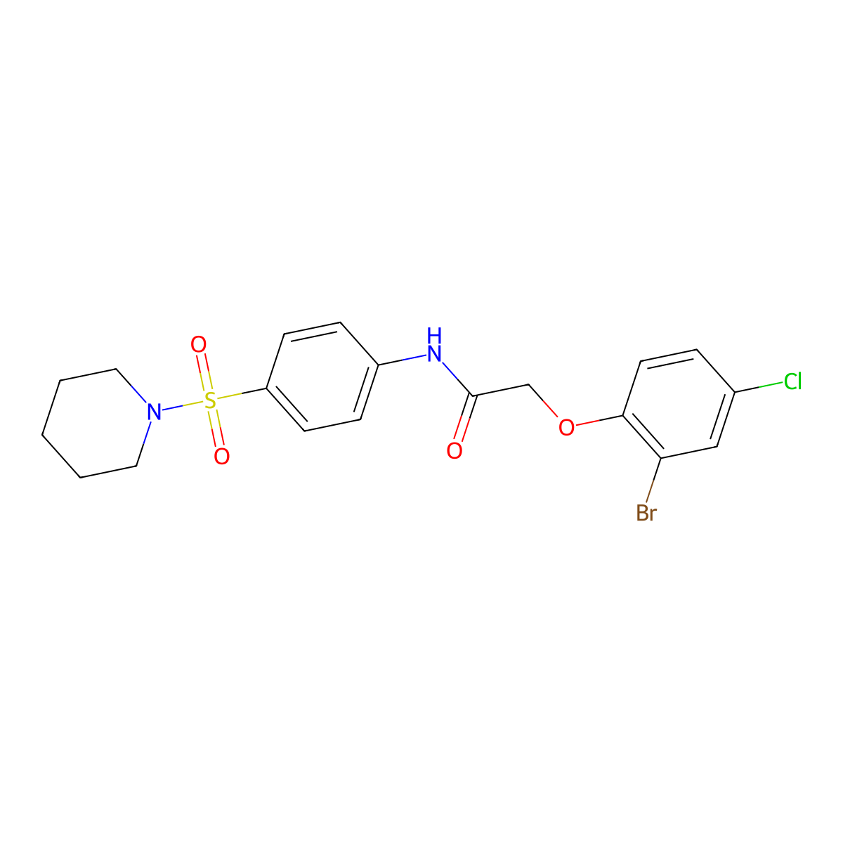 2-(2-bromo-4-chlorophenoxy)-N-[4-(1-piperidinylsulfonyl)phenyl]acetamide molecular structure, CAS 658046-24-3