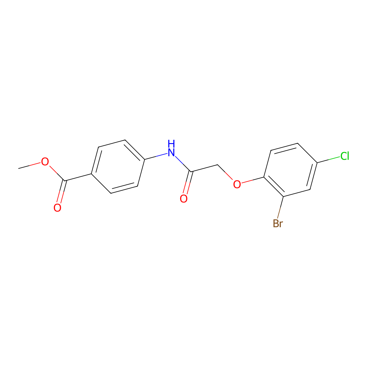 Methyl 4-{[(2-bromo-4-chlorophenoxy)acetyl]amino}benzoate molecular structure, CAS 658046-25-4