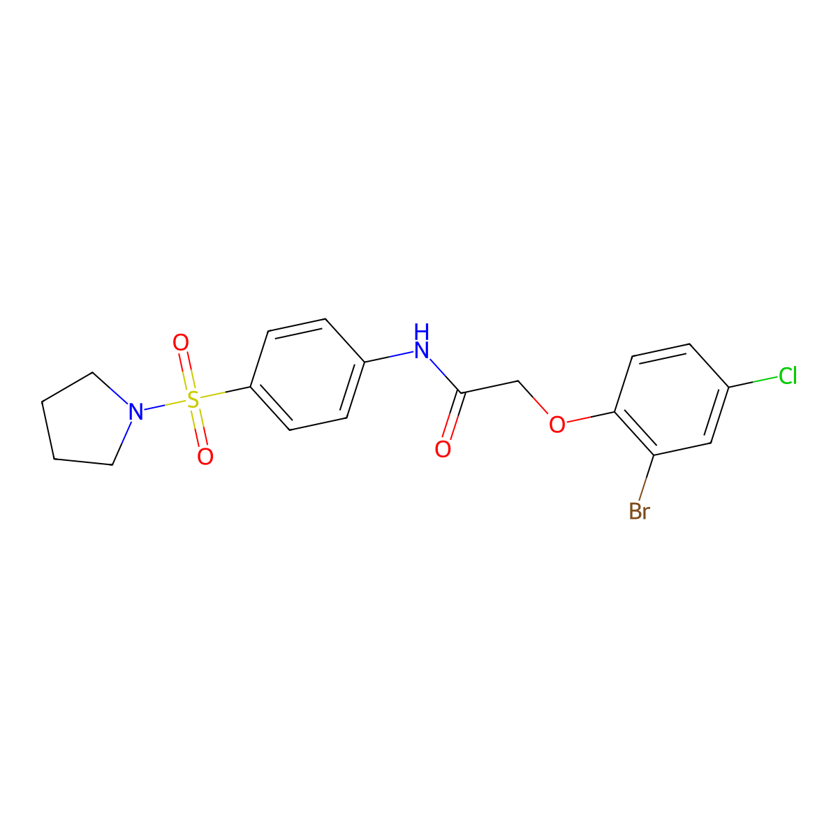 2-(2-bromo-4-chlorophenoxy)-N-[4-(1-pyrrolidinylsulfonyl)phenyl]acetamide molecular structure, CAS 658046-27-6