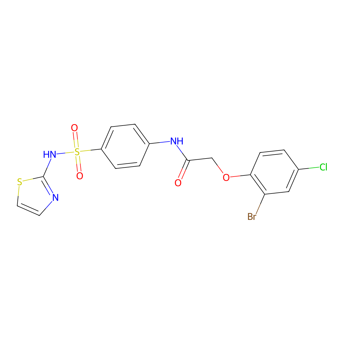 2-(2-bromo-4-chlorophenoxy)-N-[4-(1,3-thiazol-2-ylsulfamoyl)phenyl]acetamide molecular structure, CAS 658046-35-6