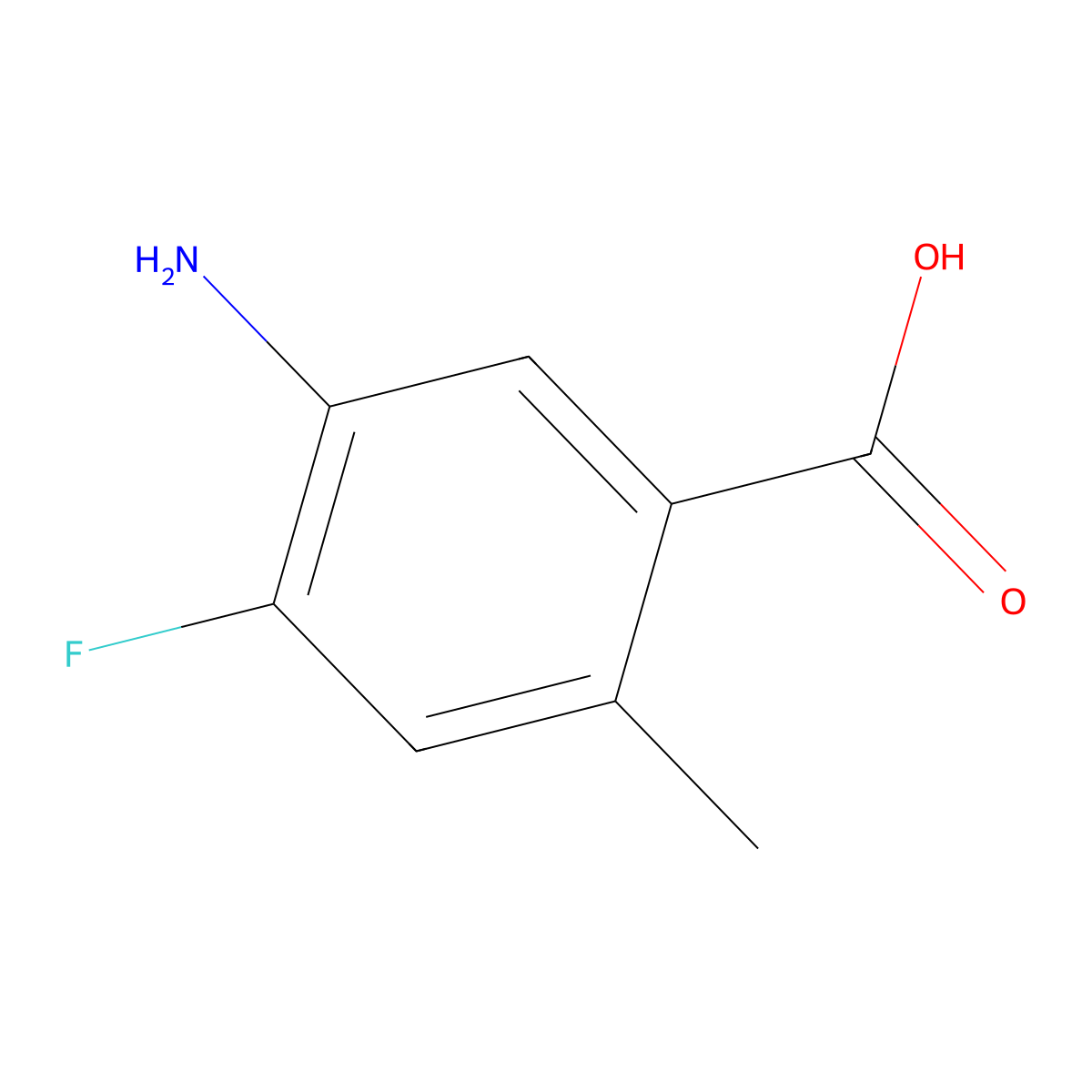 5-Amino-4-fluoro-2-methylbenzoic acid molecular structure, CAS 658085-42-8