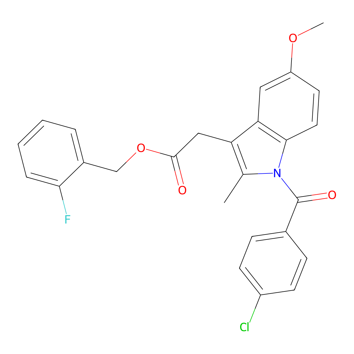 1H-Indole-3-acetic acid, 1-(4-chlorobenzoyl)-5-methoxy-2-methyl-, (2-fluorophenyl)methyl ester molecular structure, CAS 65825-19-6