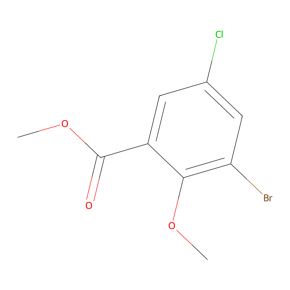 Methyl 3-bromo-5-chloro-2-methoxybenzoate molecular structure, CAS 65851-97-0