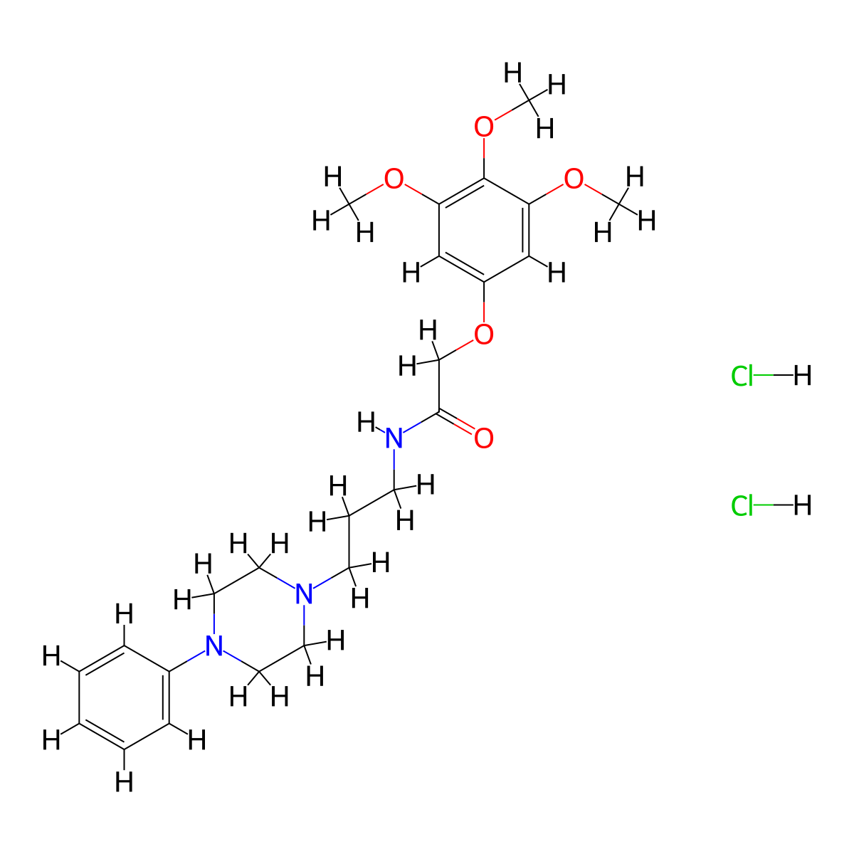 Acetamide, N-(3-(4-phenyl-1-piperazinyl)propyl)-2-(3,4,5-trimethoxyphenoxy)-, dihydrochloride molecular structure, CAS 65876-21-3
