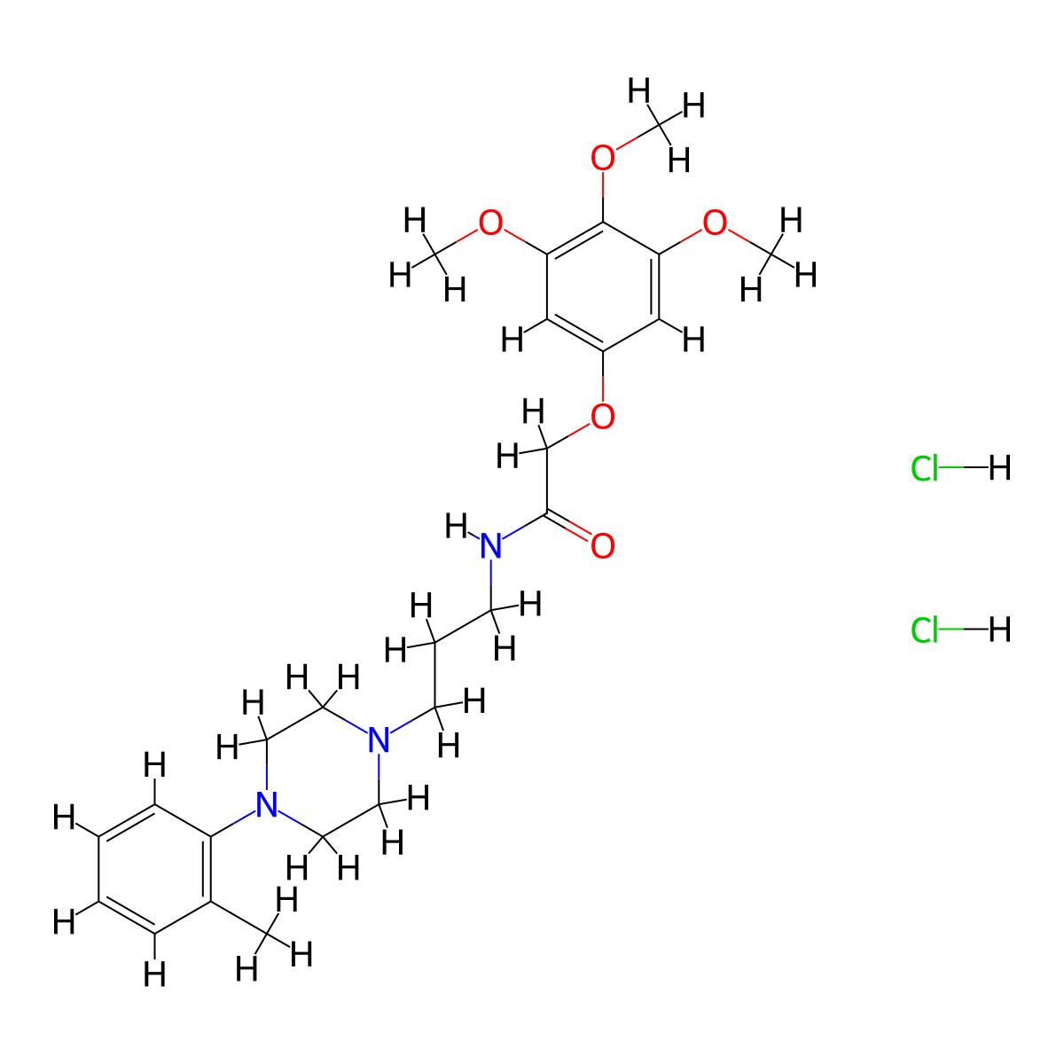 Acetamide, N-(3-(4-(2-methylphenyl)-1-piperazinyl)propyl)-2-(3,4,5-trimethoxyphenoxy)-, dihydrochloride molecular structure, CAS 65876-22-4
