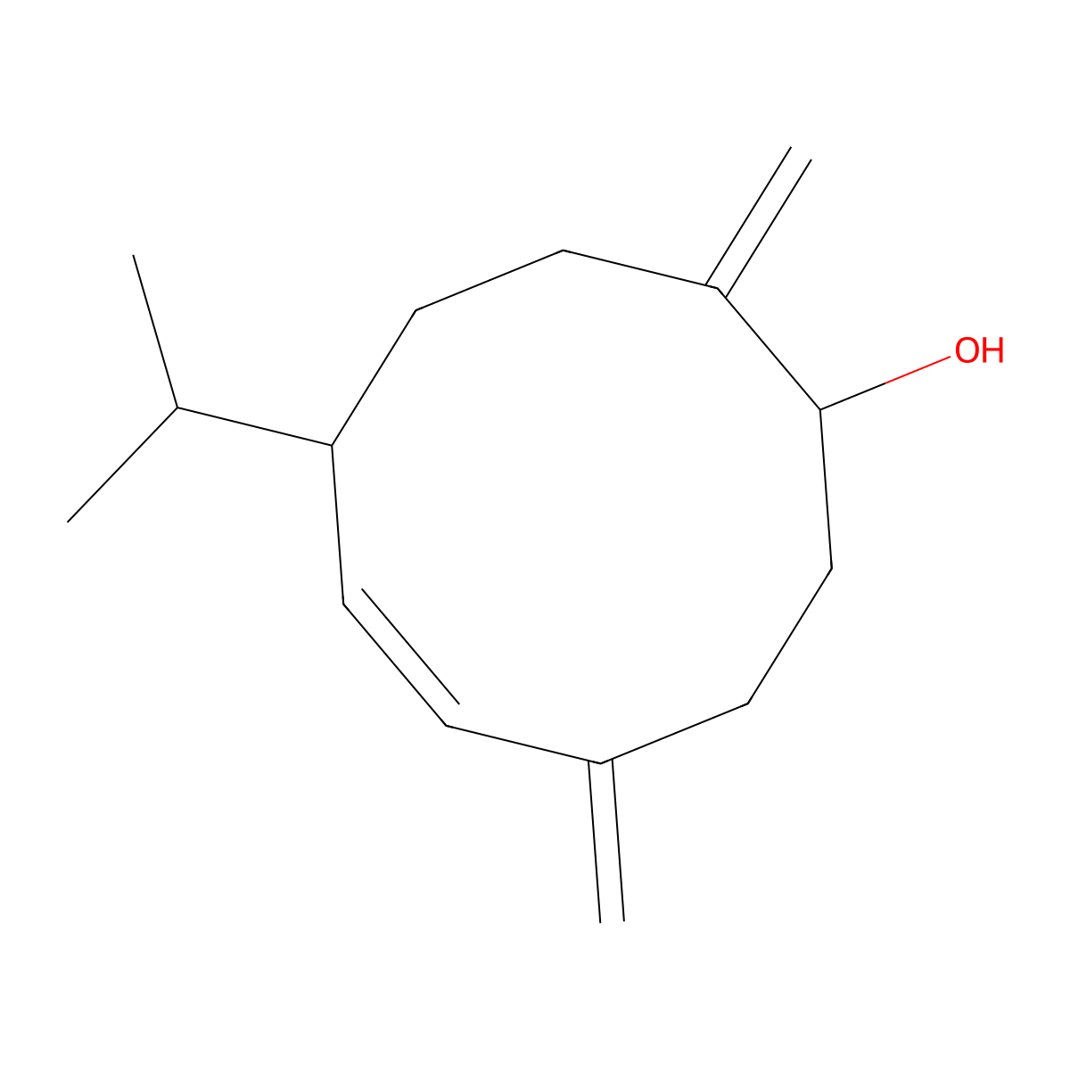 4,10-Dimethylidene-7-(propan-2-yl)cyclodec-5-en-1-ol molecular structure, CAS 65882-79-3