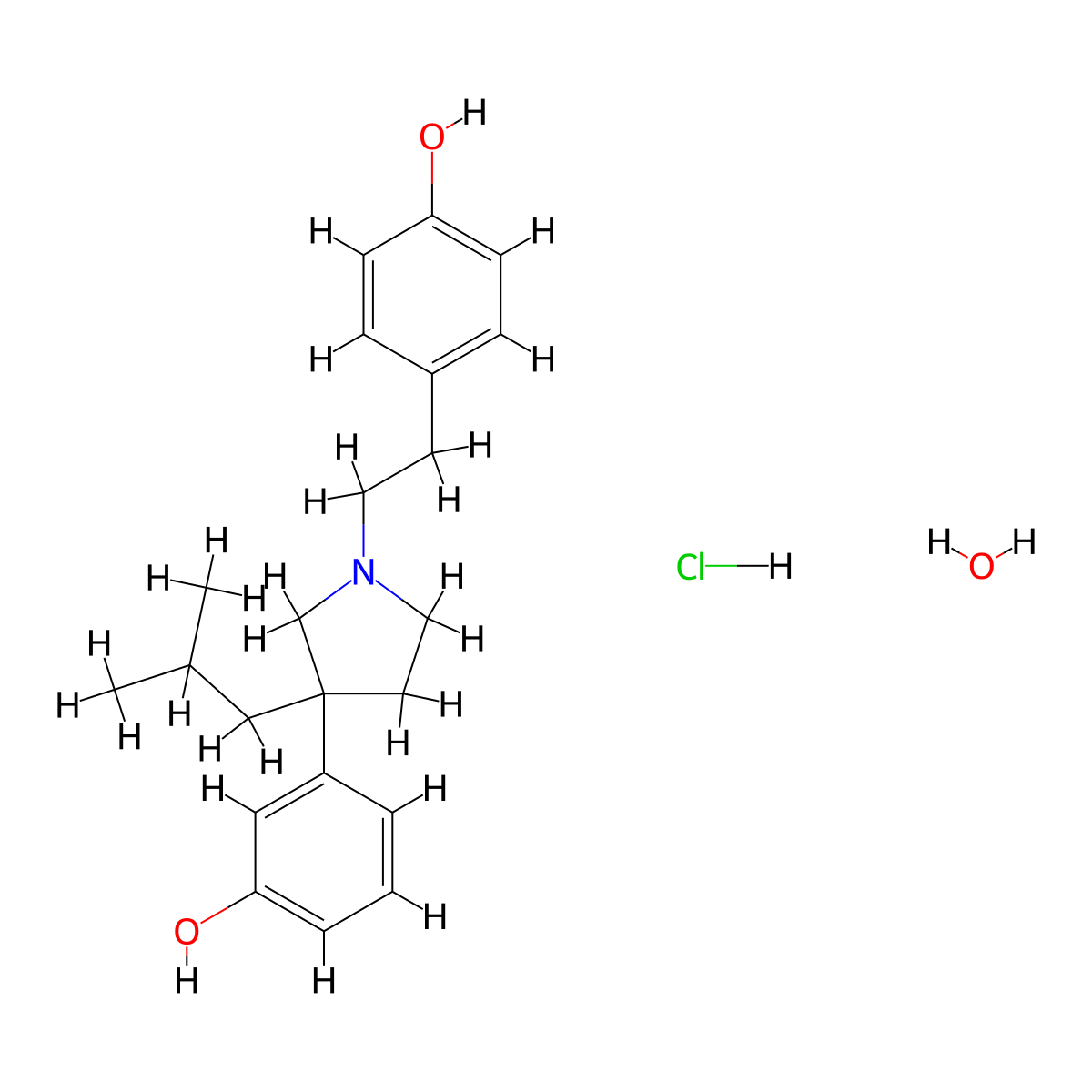 Phenol, m-(1-(p-hydroxyphenethyl)-3-isobutyl-3-pyrrolidinyl)-, hydrochloride, hydrate molecular structure, CAS 65902-80-9