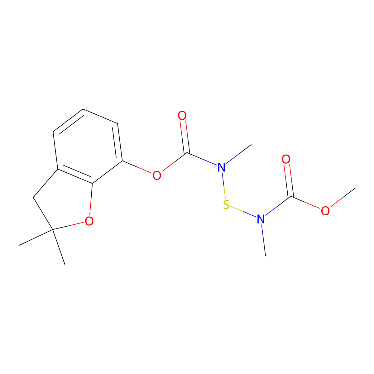 Benzofuran, 2,3-dihydro-2,2-dimethyl-7-(N-(N-methyl-N-methoxycarbonylaminothio)-N-methylcarbamoyloxy)- molecular structure, CAS 65907-26-8