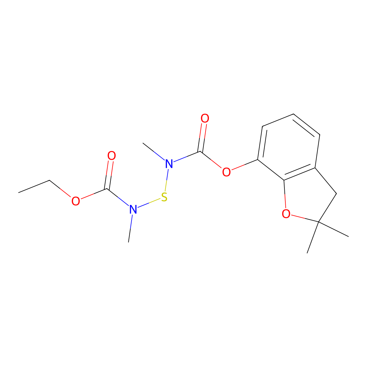 Benzofuran, 2,3-dihydro-2,2-dimethyl-7-(N-(N-methyl-N-ethoxycarbonylaminothio)-N-methylcarbamoyloxy)- molecular structure, CAS 65907-27-9