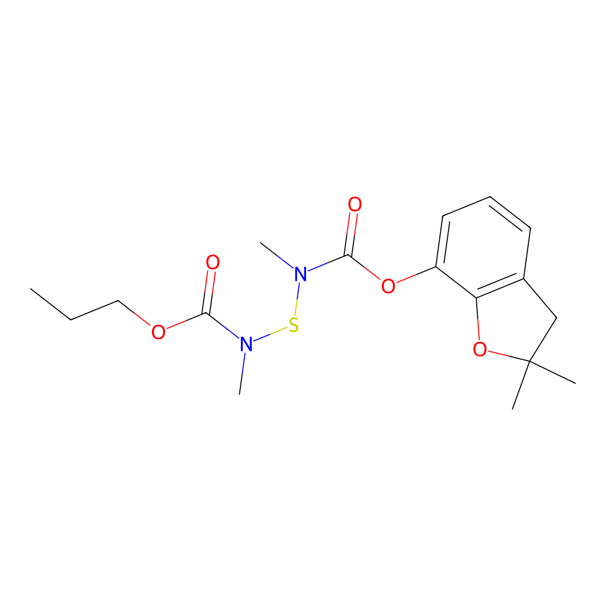 Benzofuran, 2,3-dihydro-2,2-dimethyl-7-(N-(N-methyl-N-propoxycarbonylaminothio)-N-methylcarbamoyloxy)- molecular structure, CAS 65907-28-0