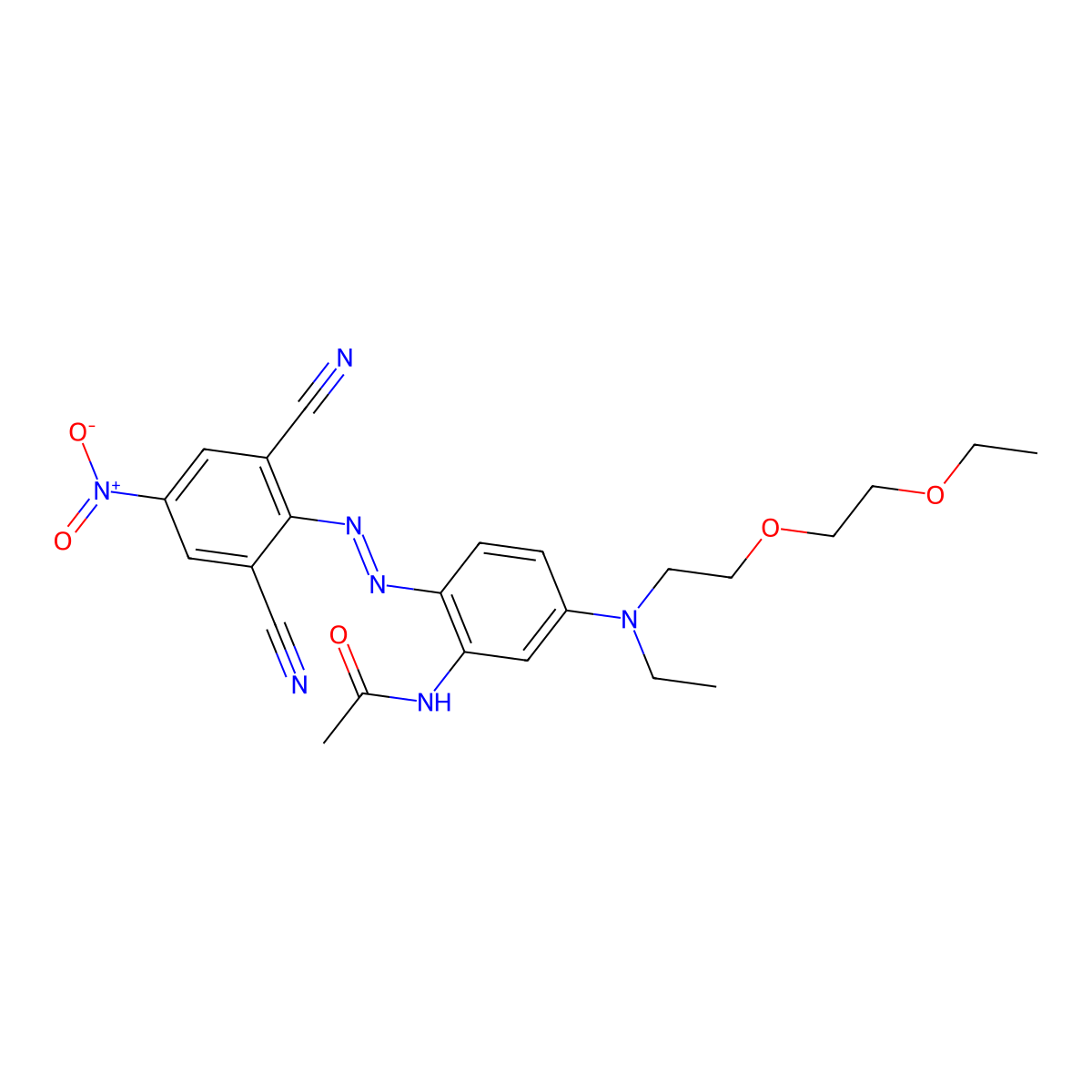 Acetamide, N-(2-(2-(2,6-dicyano-4-nitrophenyl)diazenyl)-5-((2-(2-ethoxyethoxy)ethyl)ethylamino)phenyl)- molecular structure, CAS 65916-12-3