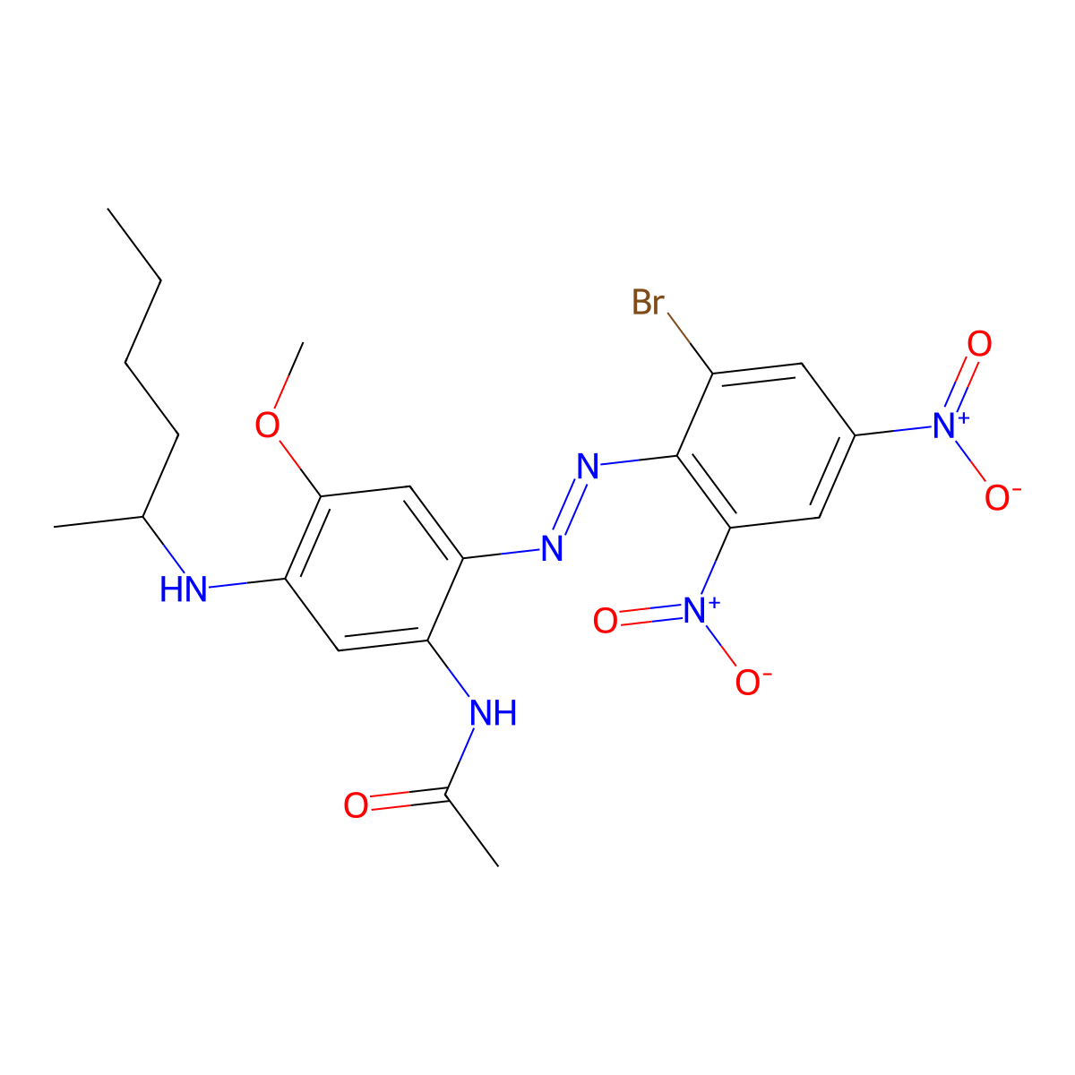 Acetamide, N-(2-(2-(2-bromo-4,6-dinitrophenyl)diazenyl)-4-methoxy-5-((1-methylpentyl)amino)phenyl)- molecular structure, CAS 65916-13-4