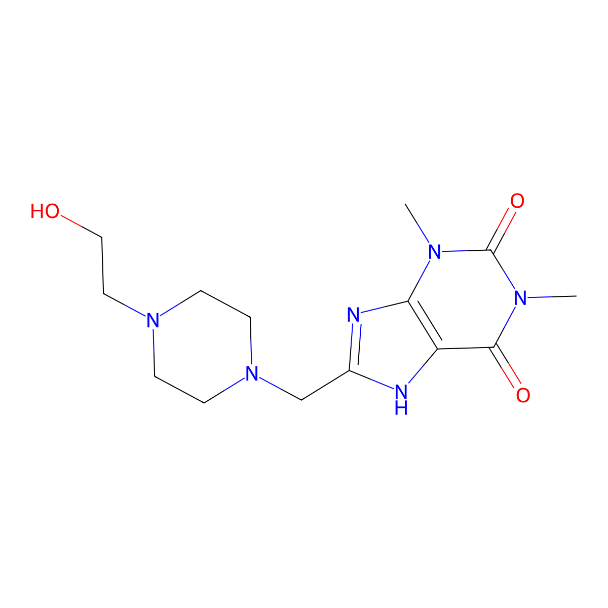 8-((4-(2-hydroxyethyl)piperazin-1-yl)methyl)-1,3-dimethyl-3,7-dihydro-1H-purine-2,6-dione molecular structure, CAS 65919-57-5