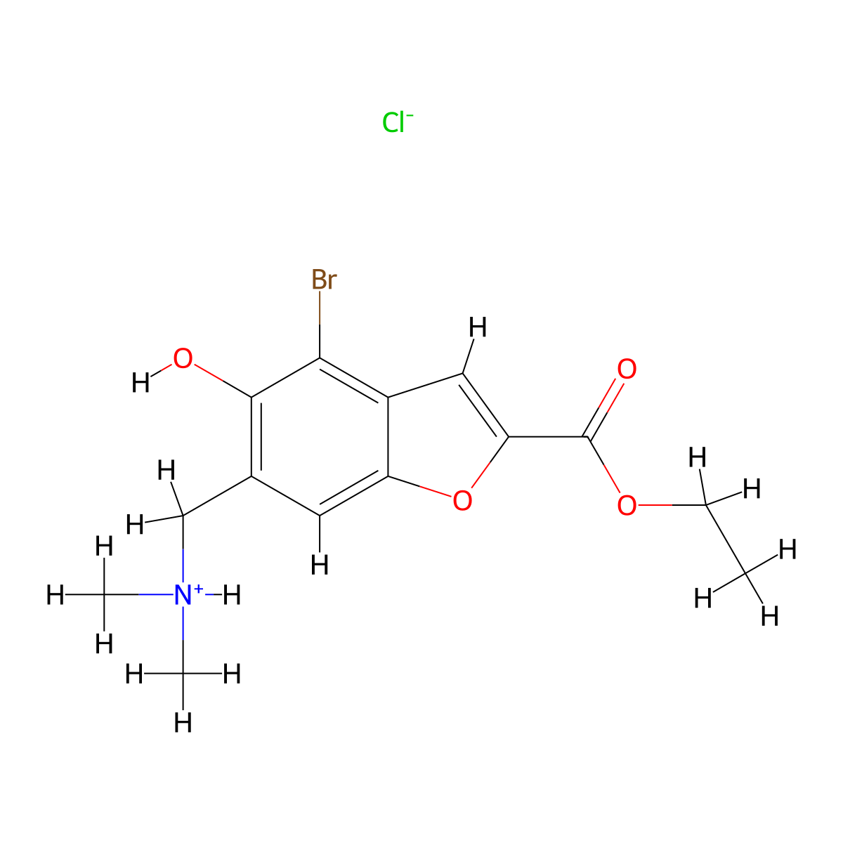 2-Benzofurancarboxylic acid, 4-bromo-6-((dimethylamino)methyl)-5-hydroxy-, ethyl ester, hydrochloride molecular structure, CAS 65919-89-3