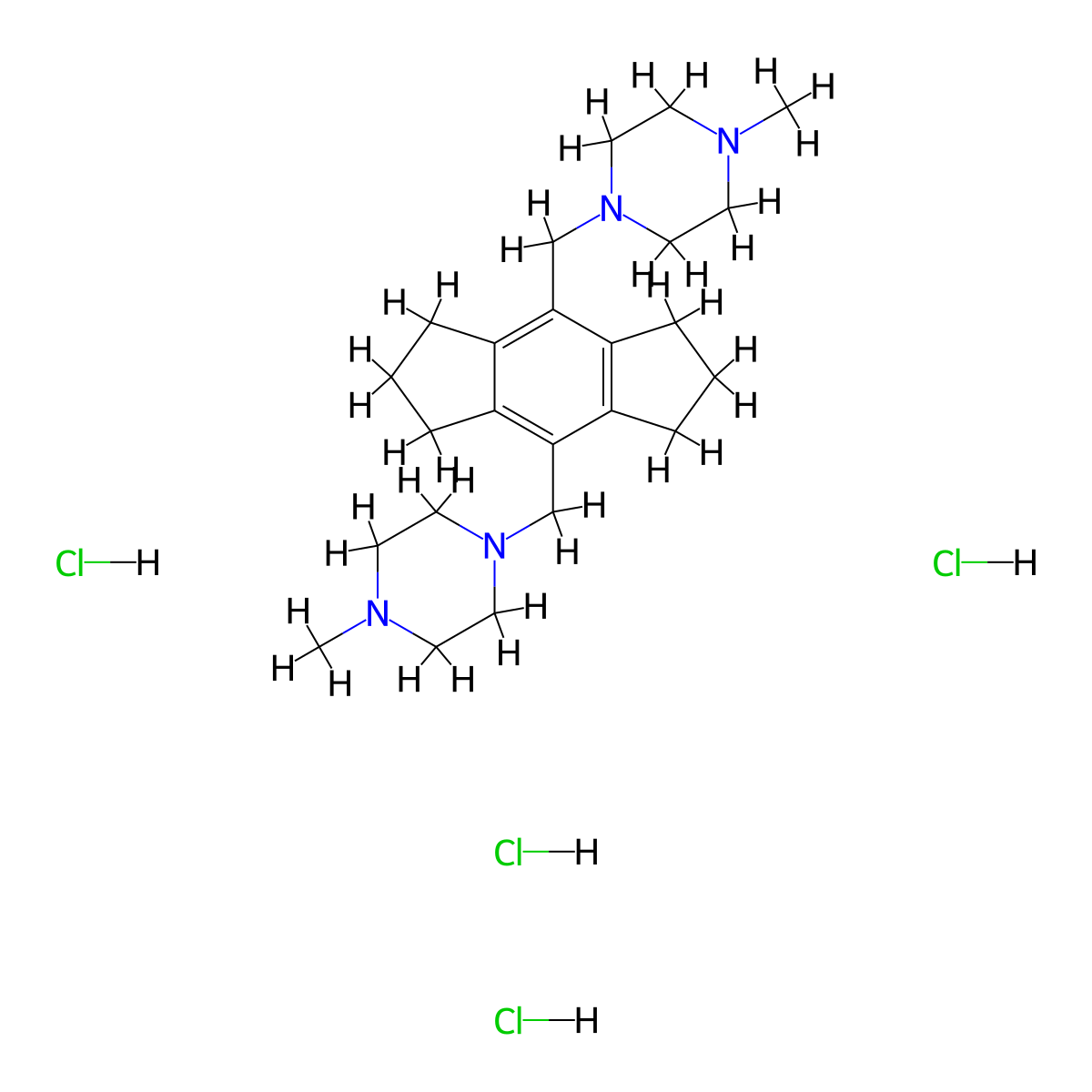 Piperazine, 1,1'-((1,2,3,5,6,7-hexahydro-s-indacene-4,8-diyl)bis(methylene))bis(4-methyl-, tetrahydrochloride molecular structure, CAS 65935-56-0