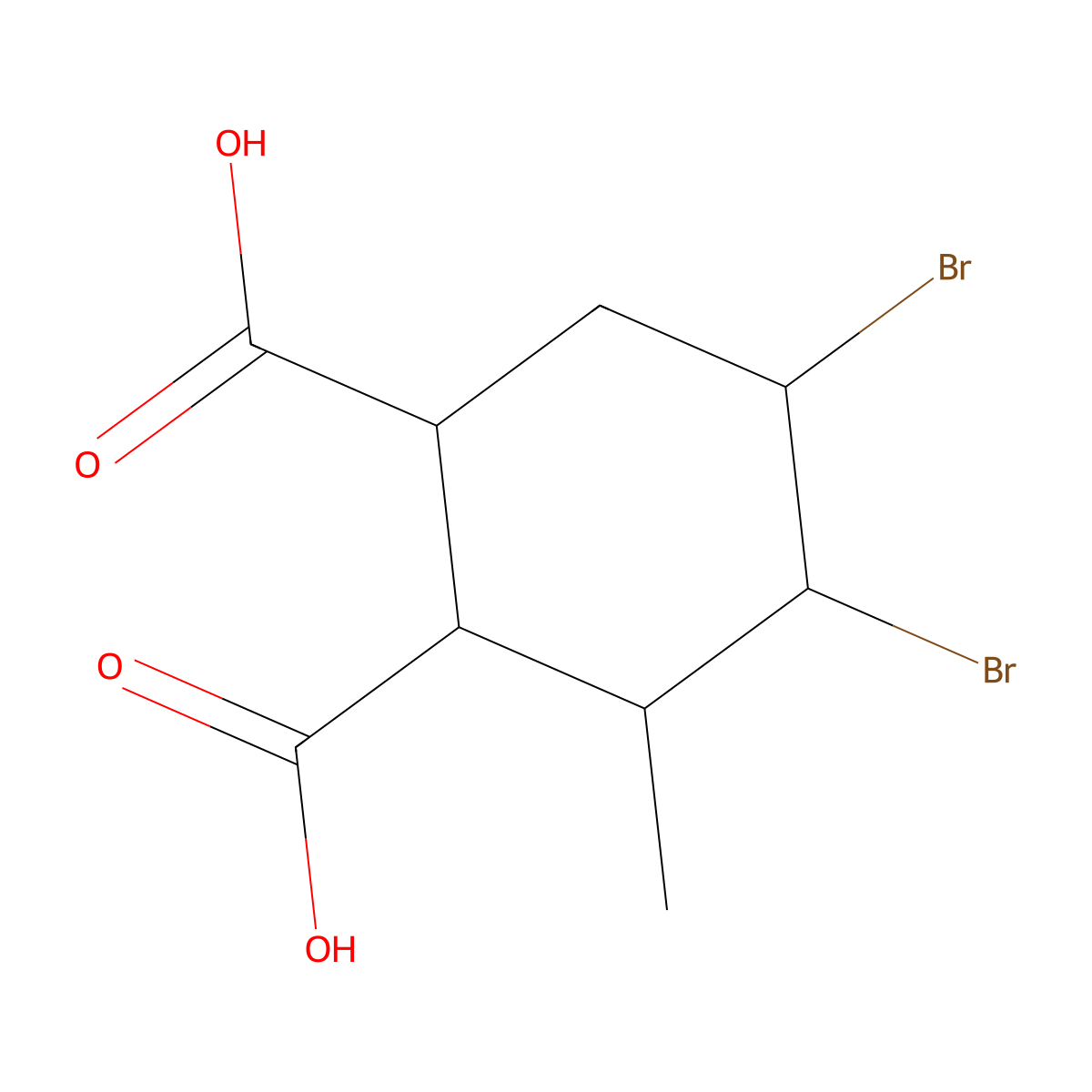 4,5-Dibromo-3-methylcyclohexane-1,2-dicarboxylic acid molecular structure, CAS 65941-85-7