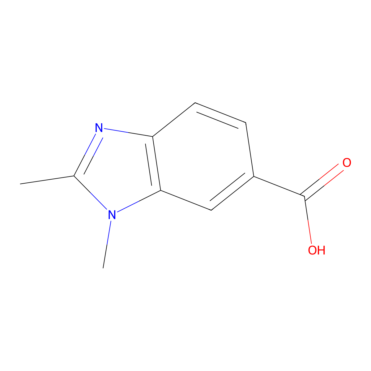 1,2-dimethyl-1H-1,3-benzodiazole-6-carboxylic acid molecular structure, CAS 6595-00-2