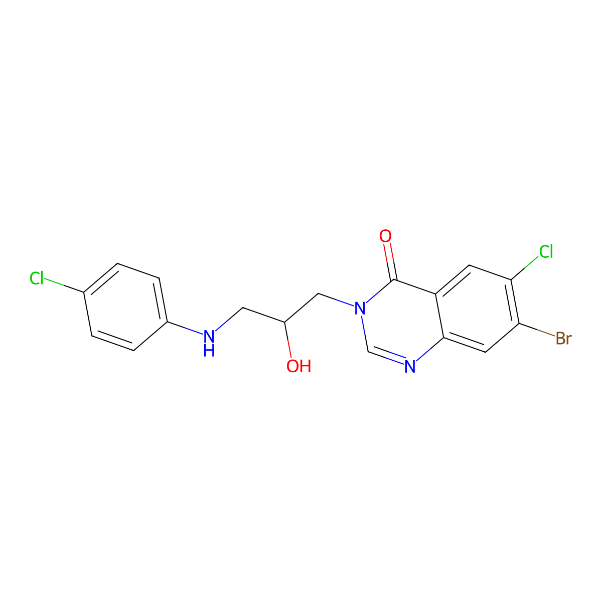 7-Bromo-6-chloro-3-(3-((4-chlorophenyl)amino)-2-hydroxypropyl)quinazolin-4(3H)-one molecular structure, CAS 65971-47-3