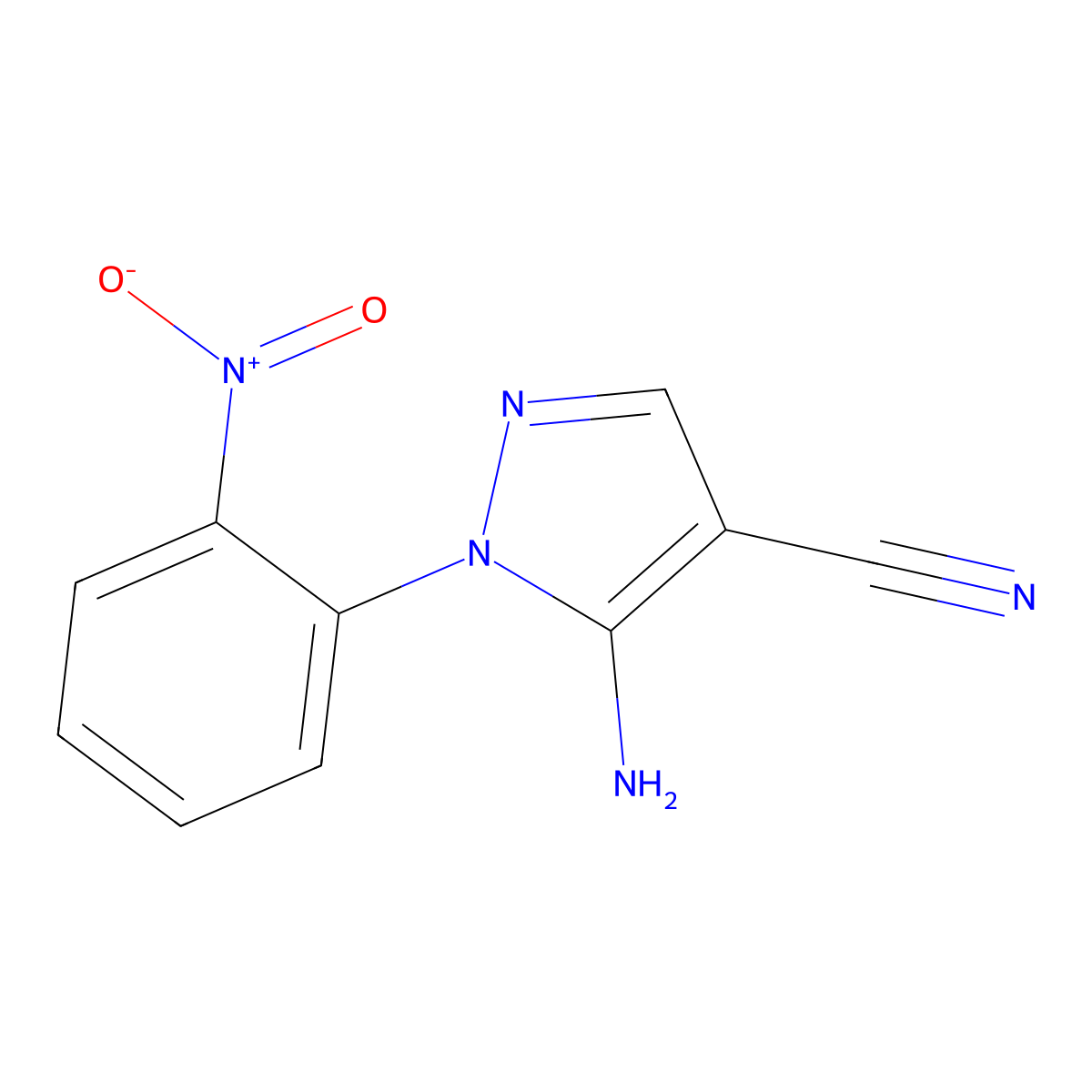 5-amino-1-(2-nitrophenyl)-1H-pyrazole-4-carbonitrile molecular structure, CAS 65973-69-5